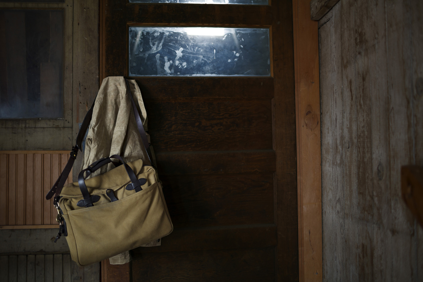 Color corrected wood, jacket and bag to match samples. Smoothed hard edged areas on jacket.