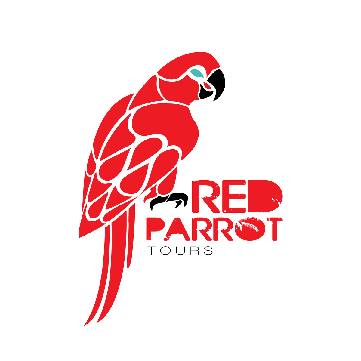 A logo crafted for Red Parrot, a travel agency catering to young adults