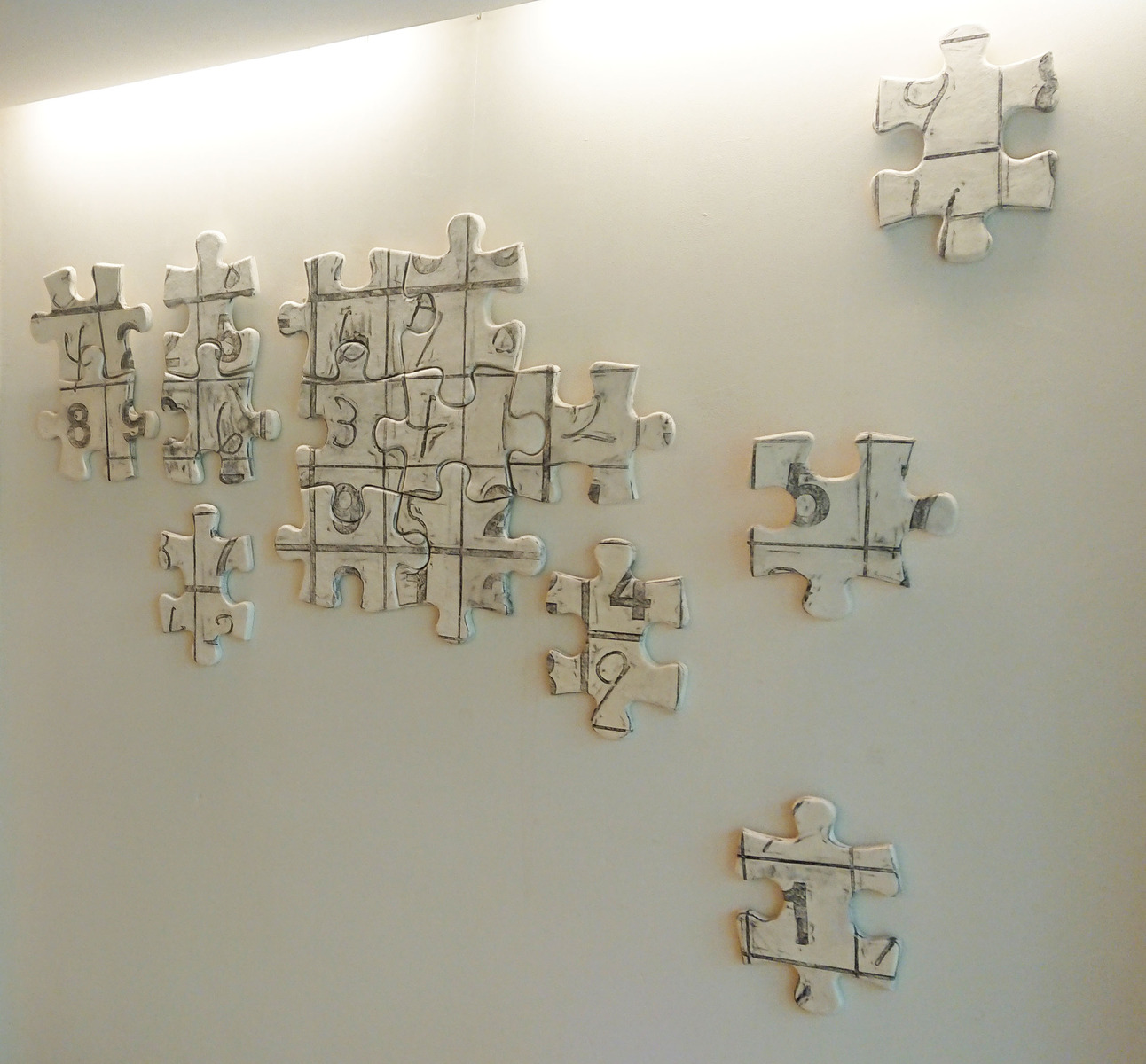 Styrofoam, Japanese paper, acrylic medium, crayon, dimensions variable