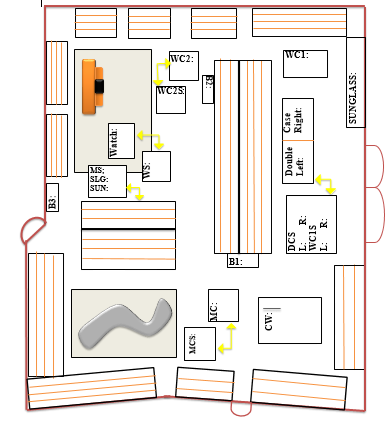 Floor plan scale down using the original architecture blueprints. Created for daily cycle count.