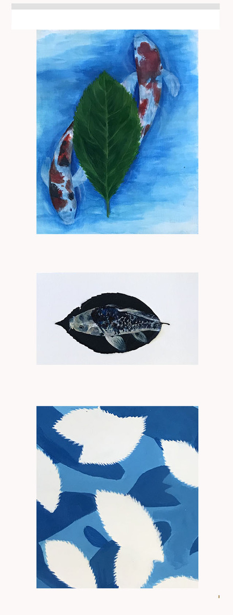 Student:  Yeon-Jyu Kitahara
     Medium:  Acrylic paint on canvas paper and preserved leaf.
     Dimension:  15