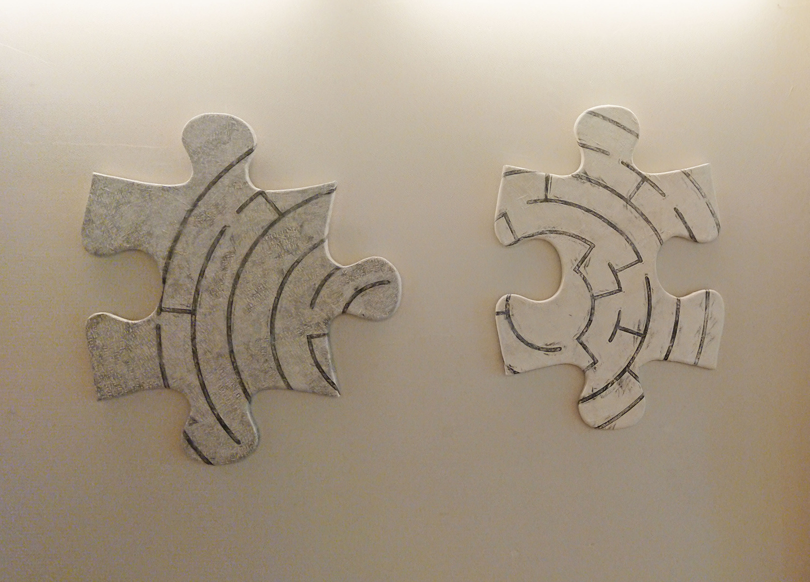 Styrofoam, Japanese paper, acrylic medium, crayon, dimensions variable