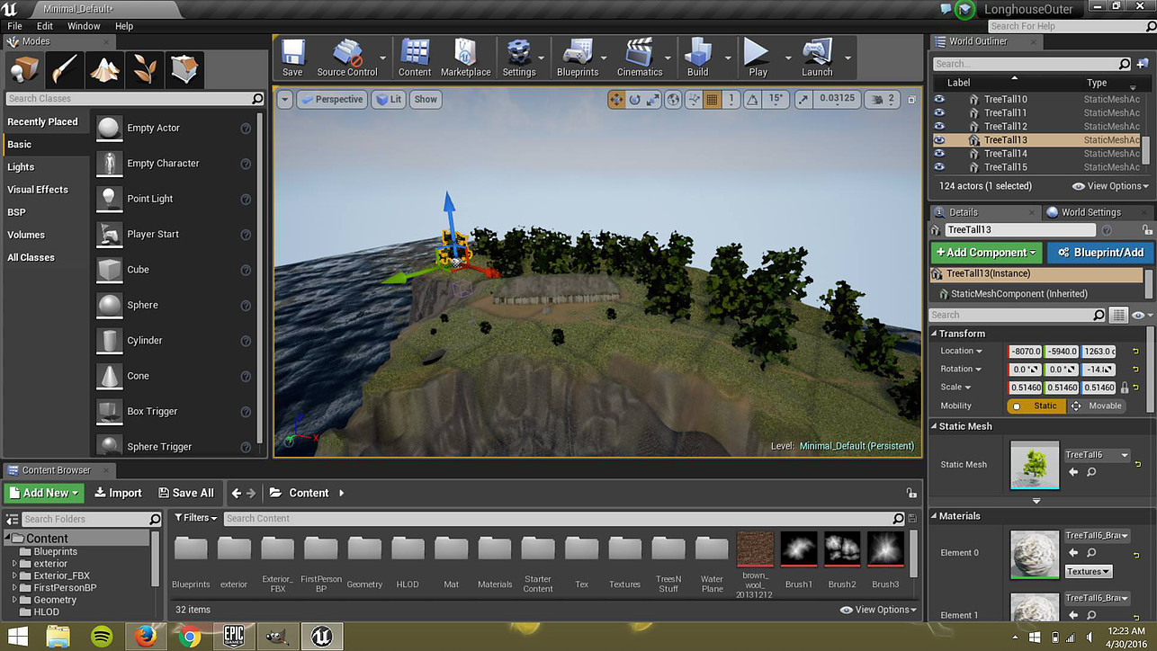 Exterior editor view of the Unreal viking longhouse reproduction. Responsible for set dressing, Speedtree, exterior landscaping, compositing, compiling, cubemapping, and APEX cloth sim. Full project available at
    
    http://anthonyeason2011.wix.com/vikings