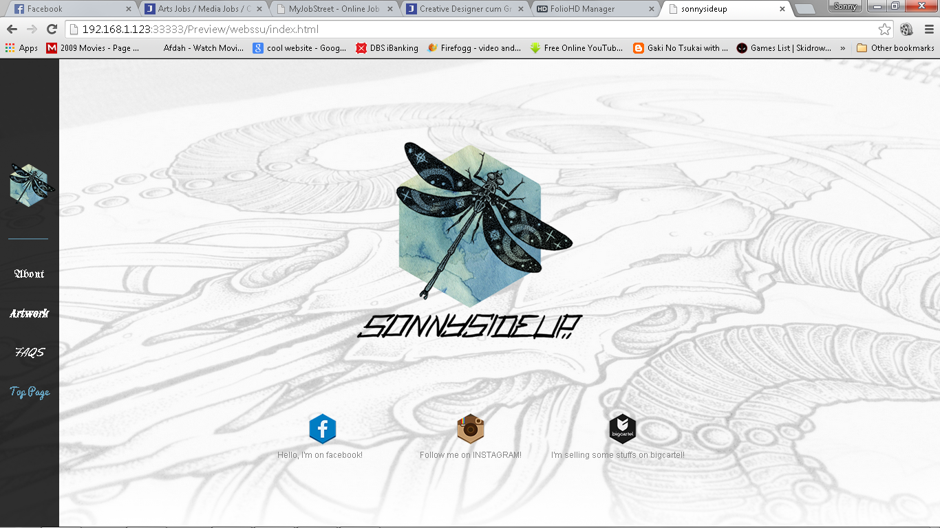 Done with:
adobe muse,
adobe photoshop,
adobe illustrator,
css
notepad++ 

http://sonnysideup.businesscatalyst.com/