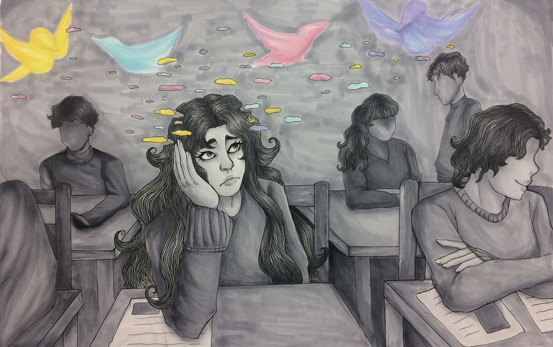 Student: Analisa Bonizzi
        Medium AND Materials: Pen & Ink and Marker on Paper
        Dimensions: 13